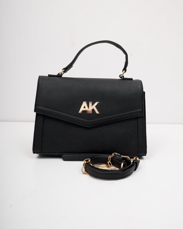 ANNE KLEIN BLACK AK LOGO GRAB HANDLE SATCHEL