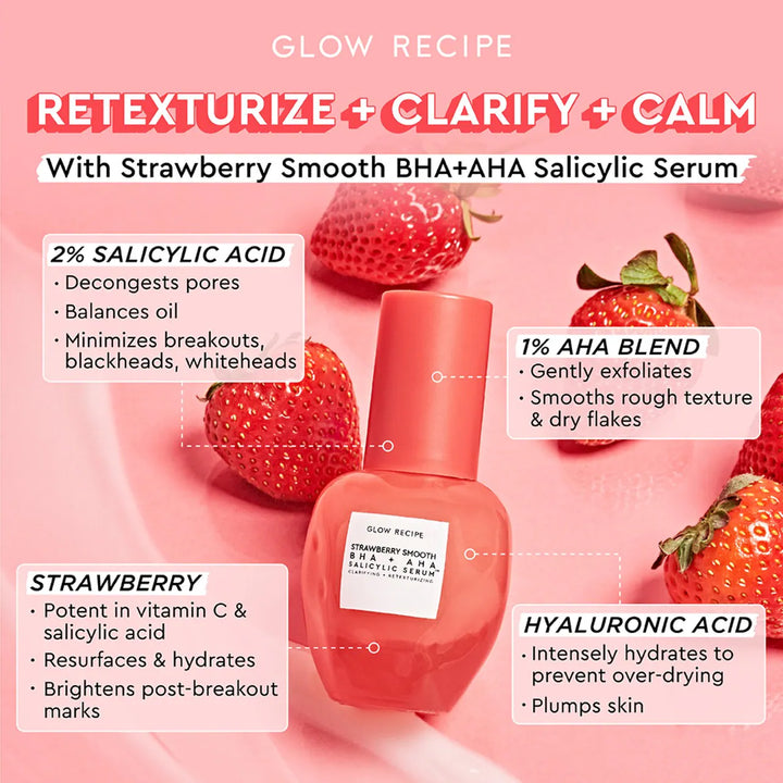 “gentle exfoliating serum for acne,” “brightening strawberry skincare,” “vegan oil-balancing serum”