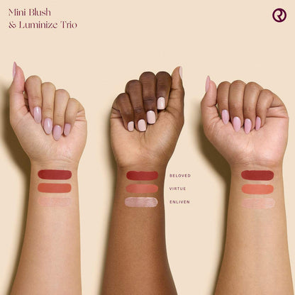 Rare Beauty Mini Blush Trio travel-size set-vegan cruelty-free cheek duo with blush and highlighter for on-the-go glam