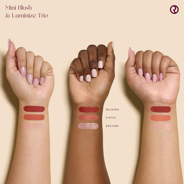 Rare Beauty Mini Blush Trio travel-size set-vegan cruelty-free cheek duo with blush and highlighter for on-the-go glam
