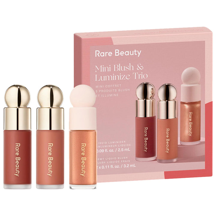 Rare Beauty Mini Blush Trio travel-size set-vegan cruelty-free cheek duo with blush and highlighter for on-the-go glam