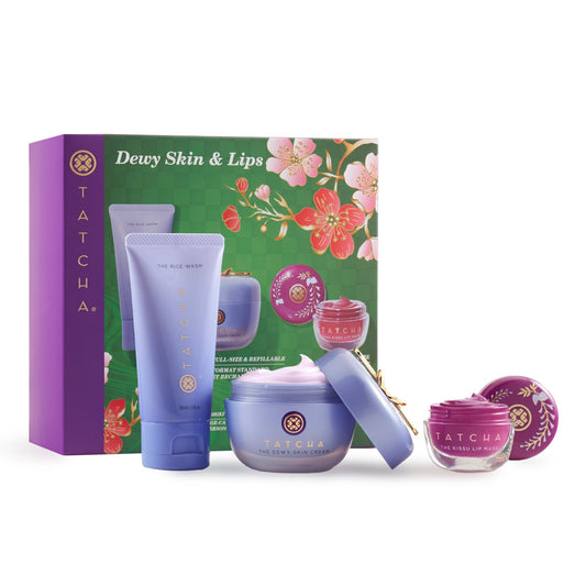 Dewy Skin & Lips Hydrating Ritual Set, Travel Rice Wash Skin Cream, Lip Mask