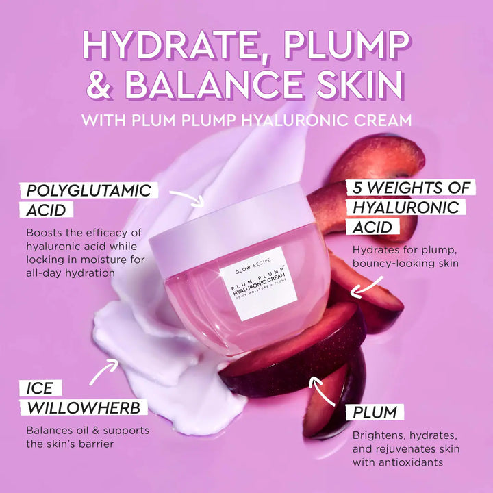 Mini Plum Plump Moisturizer 20ml – hyaluronic acid & polyglutamic acid hydrating cream for plump, balanced skin
