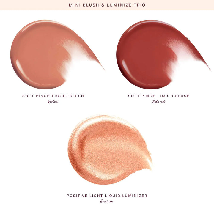 Rare Beauty Mini Blush Trio travel-size set-vegan cruelty-free cheek duo with blush and highlighter for on-the-go glam