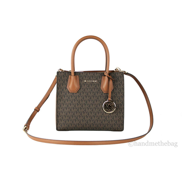 MICHAEL KORES MERCER MEDIUM LOGO AND LEATHER ACCORDION CROSS BODY BAG IN BROWN - SemBliss