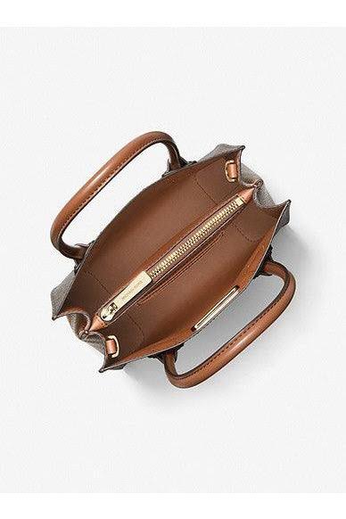 MICHAEL KORES MERCER MEDIUM LOGO AND LEATHER ACCORDION CROSS BODY BAG IN BROWN - SemBliss
